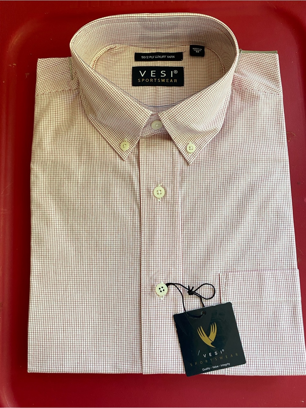 VESI Sportswear Small Pink Checkered Shirt Long Sleeve Medium New With Tags